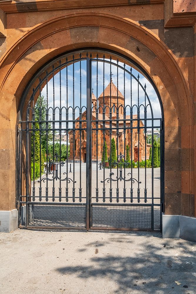 Armenia-Yerevan-Nork-Marash district Surb Astvatsatsin Church-seen through the gate